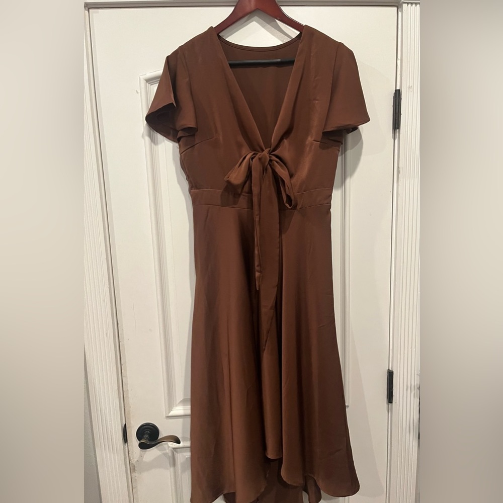 Chocolate Brown Satin Tie Dress